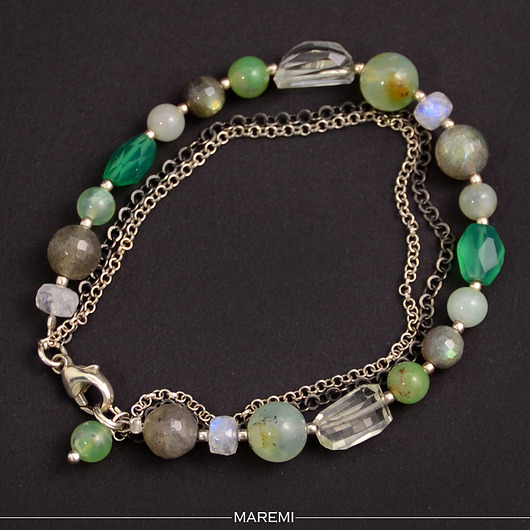 Green - Srebrna bransoletka z kamieni naturalnyc MAREMI Jewelry