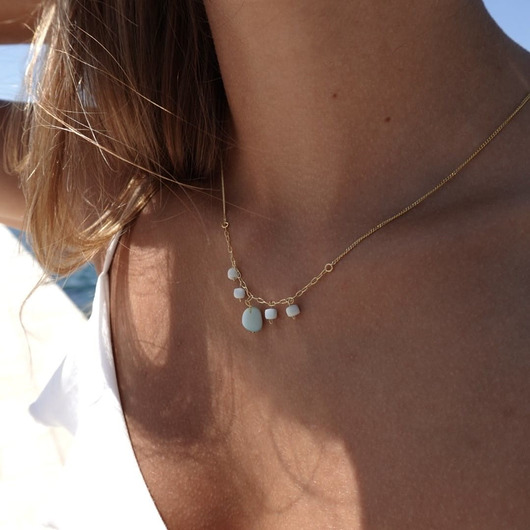 korale Srebrny naszyjnik angelit TAJEMNICA