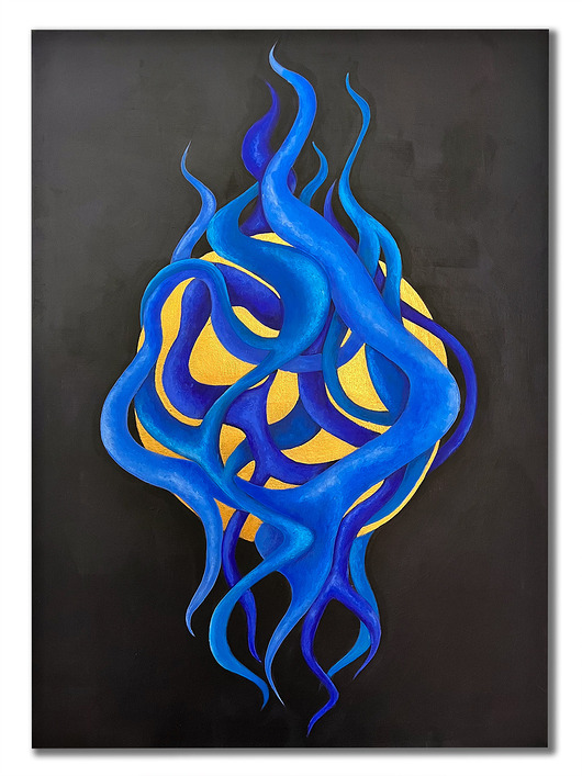obrazy Enslaved I - organiczny obraz, niebieskie macki, złoto, 50x70 cm