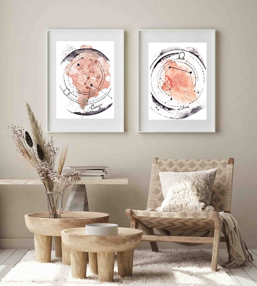 plakaty Plakat CANCER  Gwiazdozbiór Raka Znak Zodiaku Rak akwarela wydruk artystyczny