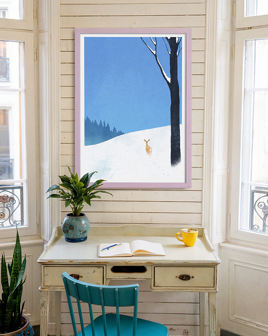 plakaty Zima w lesie / Sarna na śniegu - plakat 50x70 cm