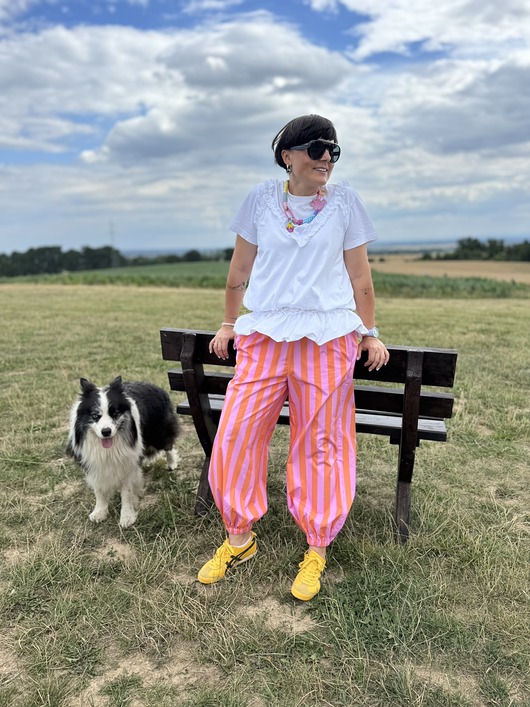 spodnie materiałowe damskie Balloon pants w paski p/r
