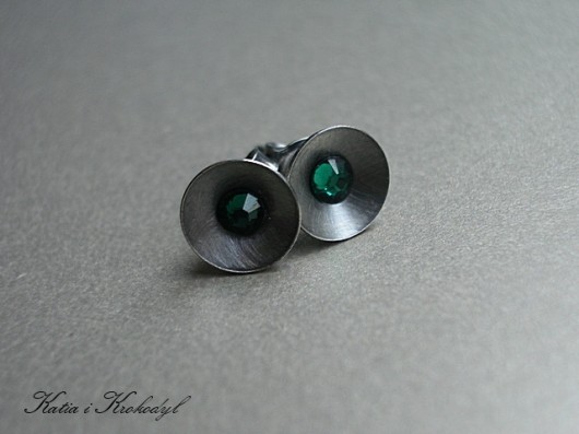 kolczyki wire wrapping Miseczki -szmaragdowe