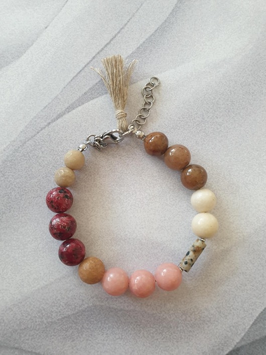 bransoletki z kamieni naturalnych Bransoletka BOHO ART jadeit, jaspis, bordo, krem, łosoś, brąz