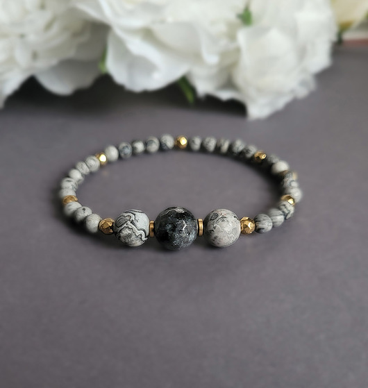 bransoletki z kamieni naturalnych Bransoletka Szara Elegancja- antystresowa