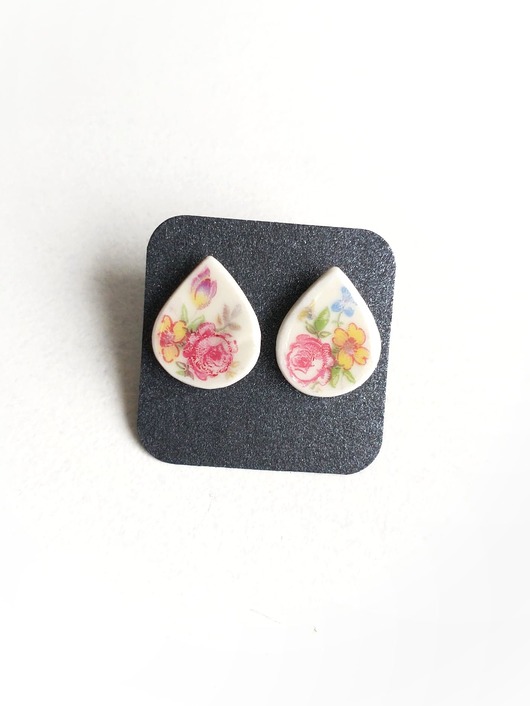 Kolczyki ceramiczne w kwiaty biżuteria z talerzy