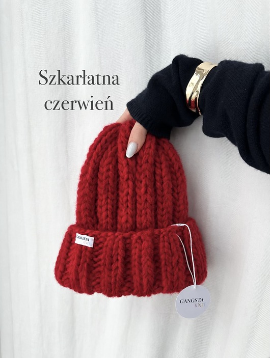 czapki damskie Czapka Nordic 100% wełna *szkarłatna czerwień*