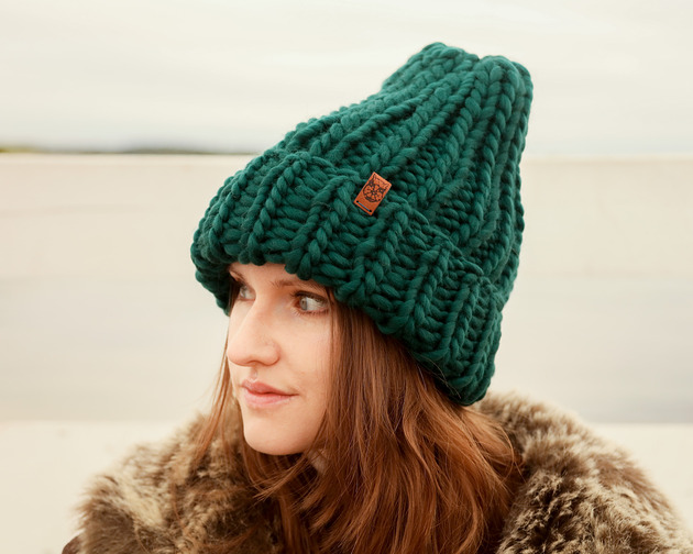 czapki damskie Klasyczna czapka oversize z grubej wełny butelkowa zieleń