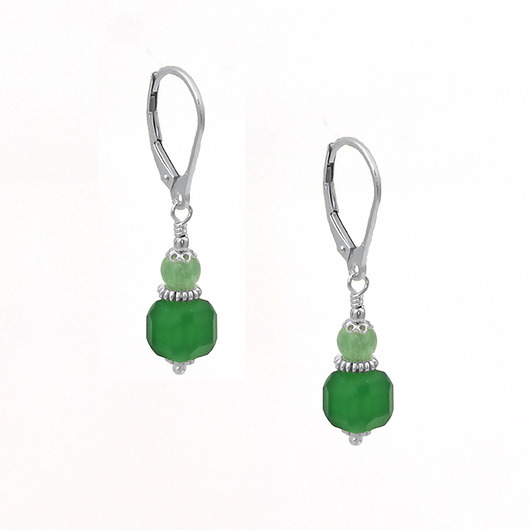 kolczyki srebrne Małe kolczyki z zielonym agatem i awenturynem srebro 925