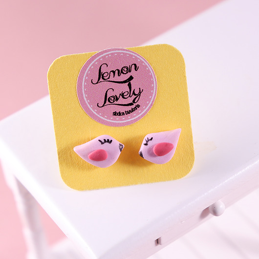Różowe ptaszki kolczyki dla dziecka małe Lemon Lovely