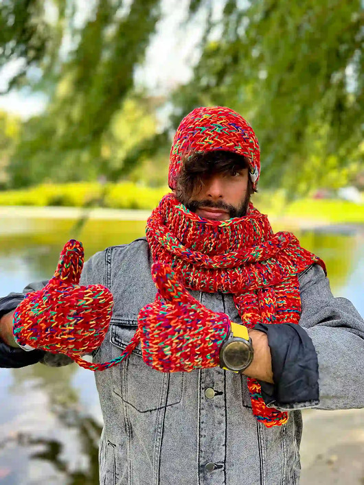 moda - inne Męskie rękawiczki MERINO 50% ,,Czerwienie"