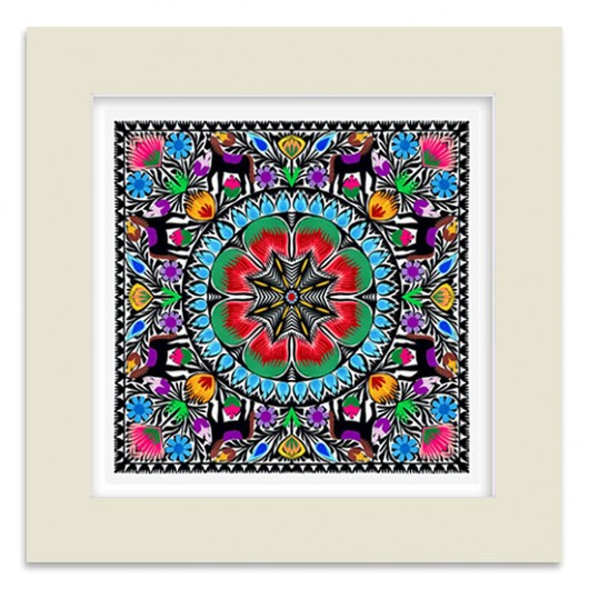 mandala z KOŃMI (w passe-partout) na ludowo