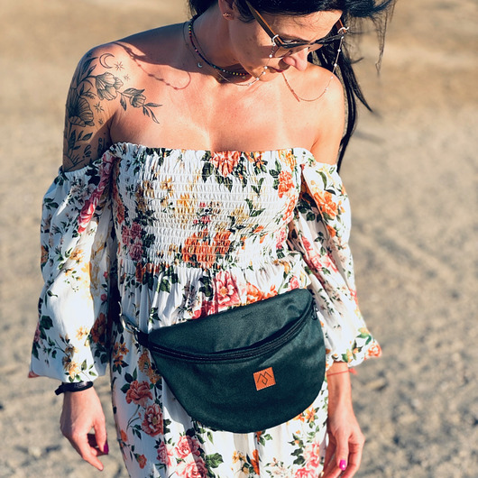 saszetka nerka Nerka / torebka z weluru Mili Belt Bag M - butelkowa zieleń