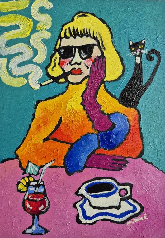 obrazy Obraz ręcznie malowany kolorowy obraz kawa, drink i alibi