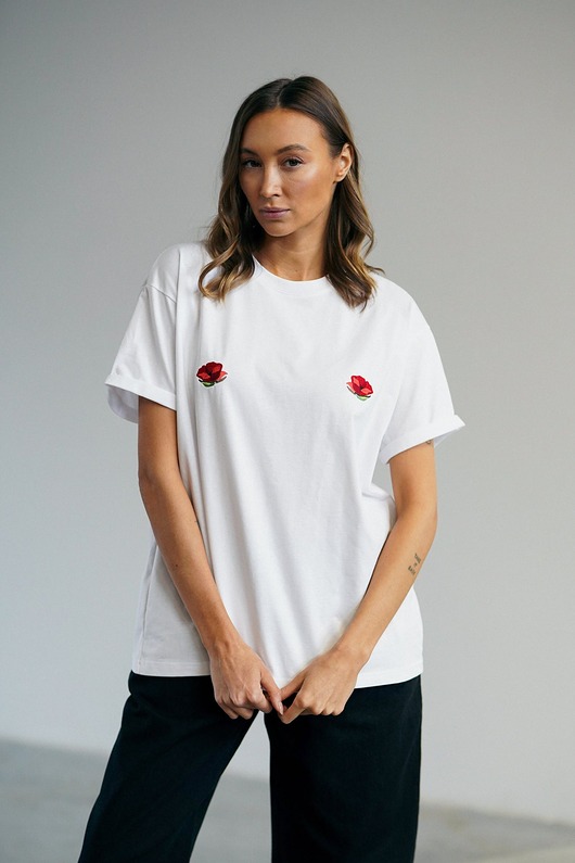 t-shirt damskie T-shirt Voila Biały Maki