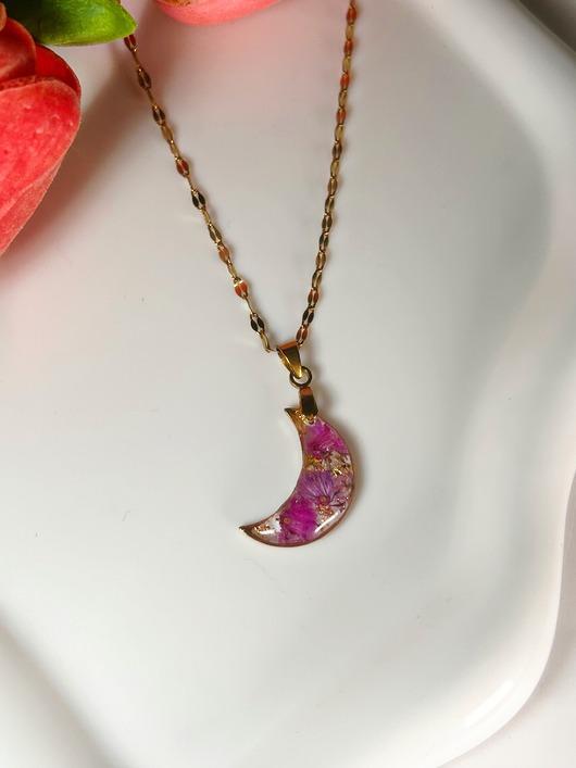 złote naszyjniki Naszyjnik księżyc z różowymi kwiatami Biżuteria z kwiatami