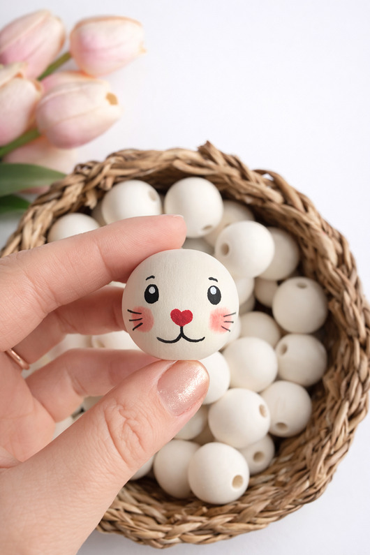 akcesoria różne Ręcznie malowany koralik króliczek 3 cm do makramy i rękodzieła 1 szt.