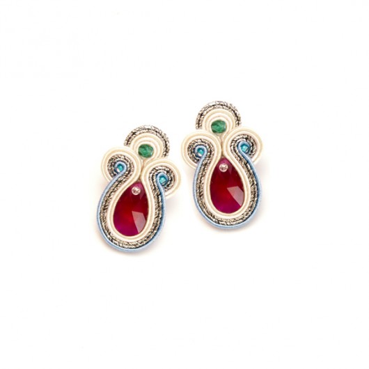Kolczyki soutache - rubin, Swarovski, kryształy maanuela