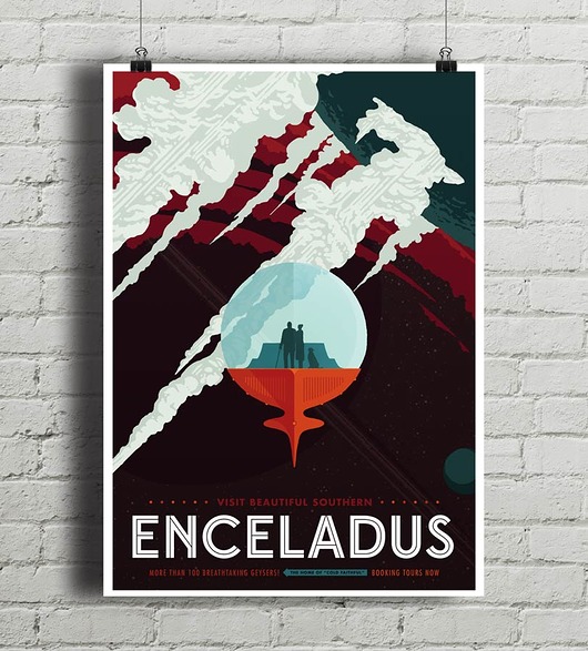 Księżyc Enceladus - vintage plakat minimalmill