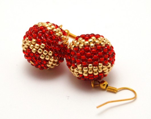 Kolczyki Beaded Beads kuleczki czerwono złote MadeByInati