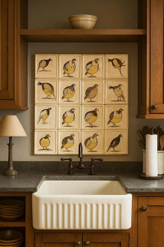 kafle i panele Ręcznie malowany kafel ceramiczny z przepiórką, płytka, kafle ceramiczne