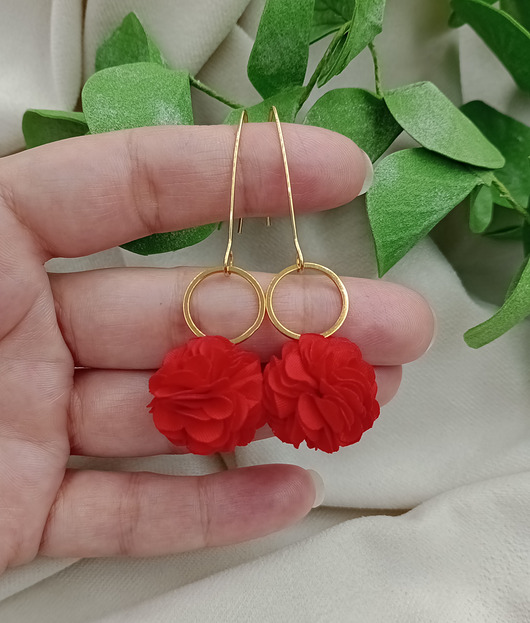 kolczyki chwosty Kolczyki chwosty długie  kolczyki czerwone kwiaty