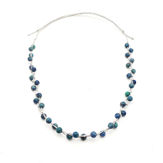 naszyjniki - inne Chryzokola 6 mm Naszyjnik lniany bez metalu