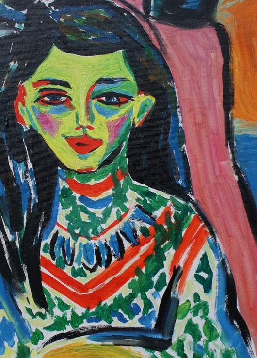 obrazy Obraz  ekspresja Franzi przed rzeźbionym krzesłem Ernst Ludwig Kirchner