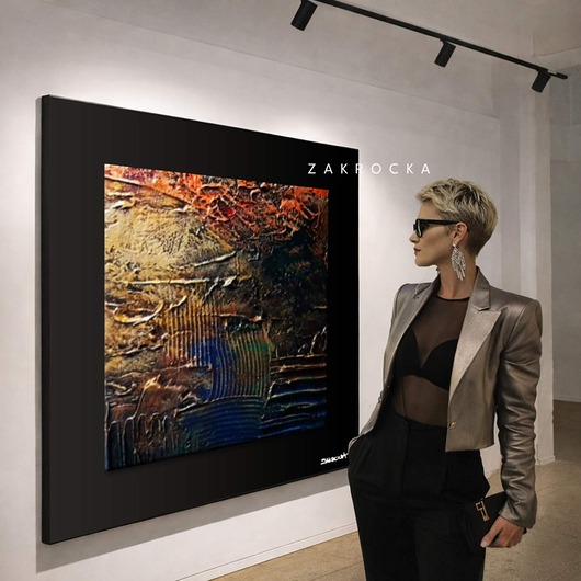 obrazy ZAKROCKA Duży obraz  120x120cm  strukturalny z czranym obramowaniem