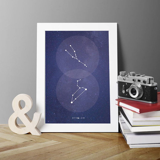 DWA ZNAKI ZODIAKU - para - A3 plakat  PLAKATY GEOMETRYCZNE