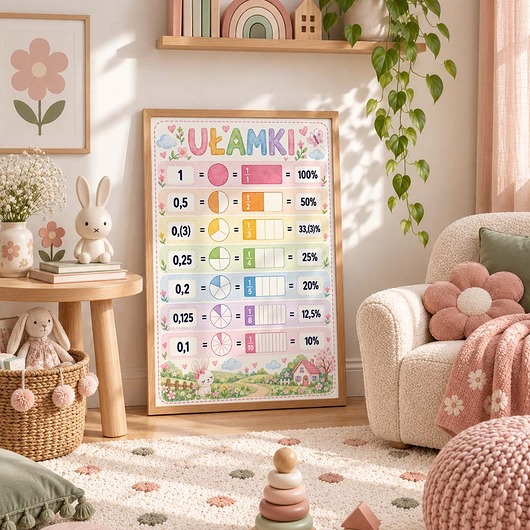 obrazy i plakaty do pokoju dziecięcego Plakat edukacyjny UŁAMKI dla dziewczynki