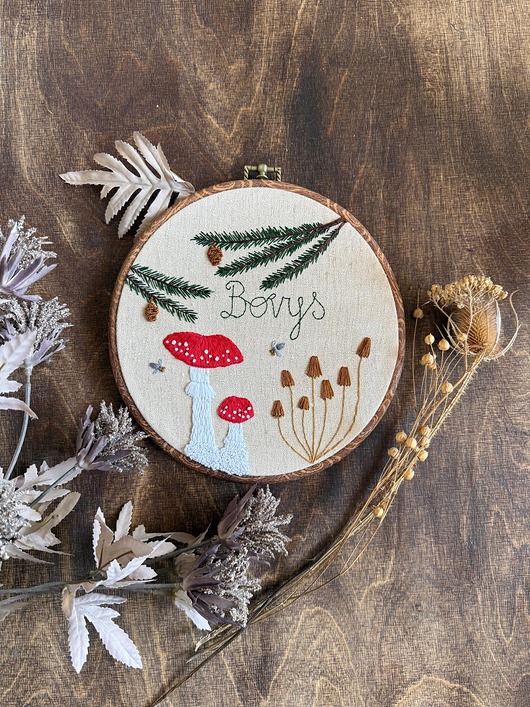 obrazy i plakaty do pokoju dziecięcego Ręcznie haftowany personalizowany obrazek z imieniem - motyw leśny