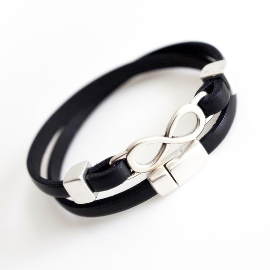 Infinity bransoletka czarna skóra 5mm damska Pracownia Sefory