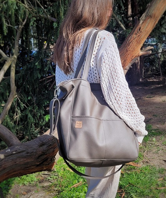 torby na ramię Lazy bag Pocket torba taupe ekoskóra oversize
