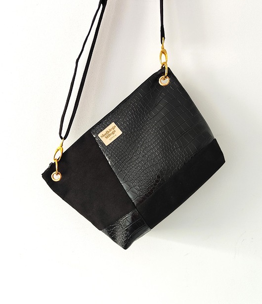 torby na ramię Torebka R U T H Black&Black - patchwork nubuk i ekoskóra kaletnicza