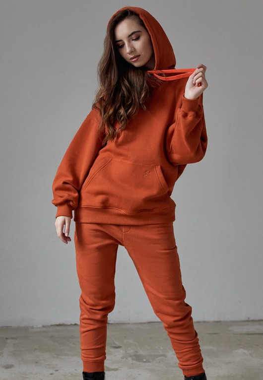 bluza z kapturem damska Pomarańczowa bluza bawełniana oversize
