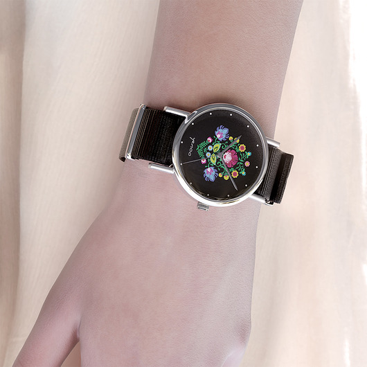 zegarki damskie Zegarek - Folkowy czarny - czarny, nylonowy