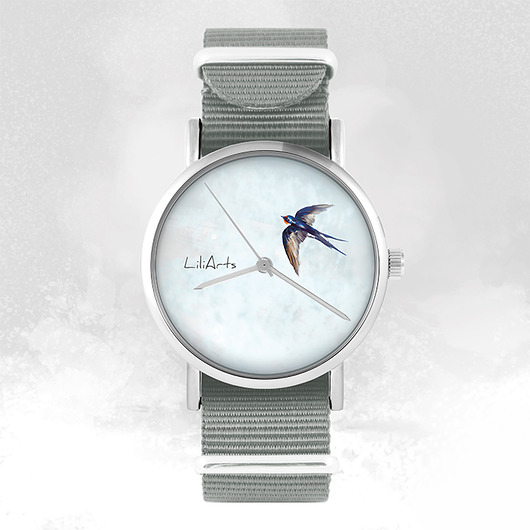 zegarki damskie Zegarek - Jaskółka - szary, nylonowy