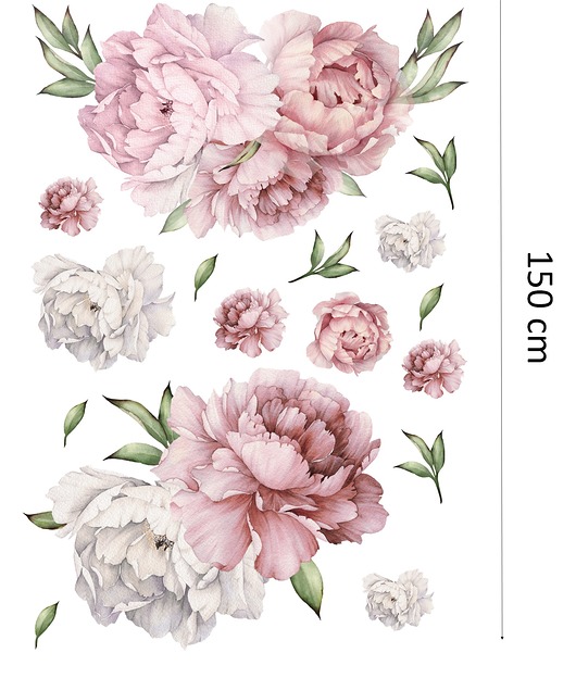 naklejki ścienne do pokoju dziecka Zestaw naklejek ściennych Peonie Brudny Róż 150