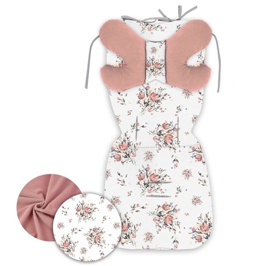akcesoria dziecięce - różne Wkładka do wózka+motylek Vintage Flowers i velvet brudny róż PZ
