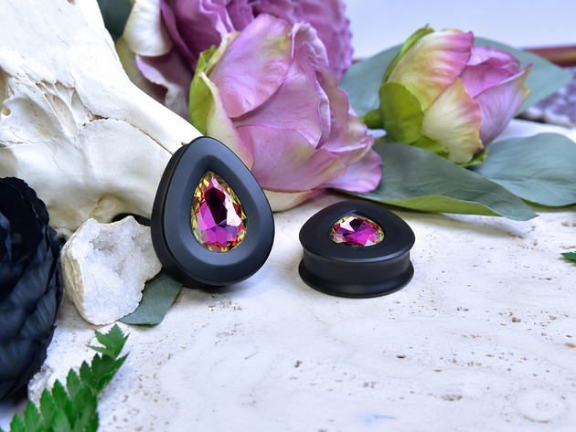 biżuteria różna Tunele do uszu łezki 10-100mm ze szklanym kryształkiem #066 Fuchsia RB