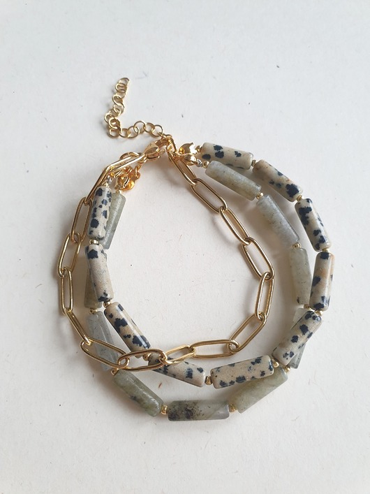 bransoletki z kamieni naturalnych Bransoletka FALA  jaspis dalmatyńczyk, labradoryt