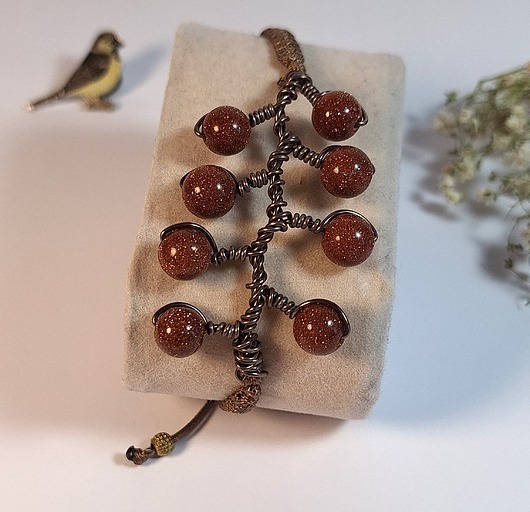 bransoletki wire wrapping Bransoletka gałązka z piaskiem pustyni
