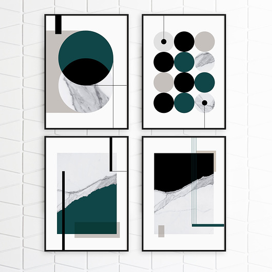 MARBLE - zestaw czterech plakatów z  zielenią PLAKATY GEOMETRYCZNE