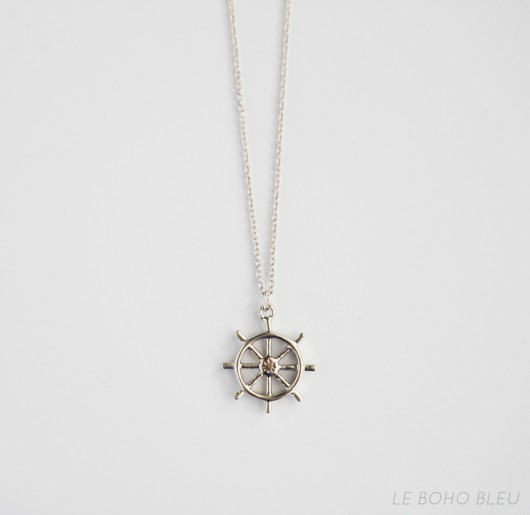 Rhodium Plated Steering Wheel Necklace Le Boho Bleu