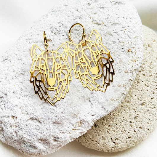 kolczyki pozłacane Kolczyki wilki, złoty wilk