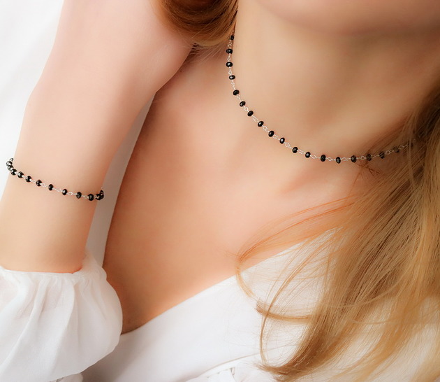 Komplet różaniec z onyksami srebro Coccola JEWELLERY