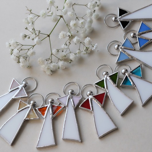 komunia - pozostałe Aniołki witrażowe tęczowe na Komunię - zestaw 10 sztuk