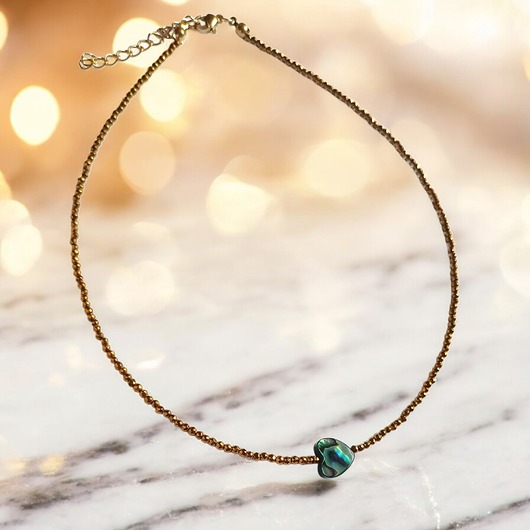 chokery Choker z serduszkiem : muszla PAUA, hematyt złoty