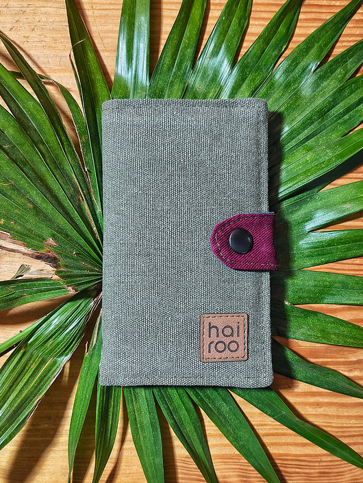 portfele damskie Portfel FUKU z bawełny canvas i bawełny drelich zielony